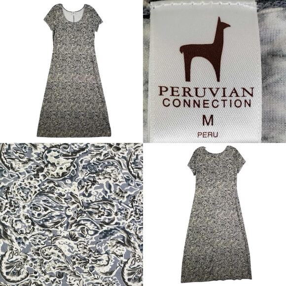 Peruvian Connection Dress Womens Size Medium Floral Maxi Jersey Knit Stretch - Picture 1 of 8